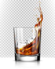 Whiskey splash out of glass isolated on transparent background