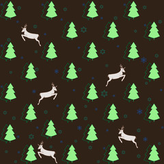 Color christmas tree and deer seamless pattern. Fashion graphic background design. Modern stylish abstract texture. Colorful template for prints, textiles, holiday, wallpaper. Vector illustration.