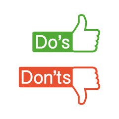 Do's and Don'ts like thumbs up or down. flat simple thumb up symbol minimal round logotype element set graphic design isolated on white