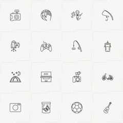 Hobbies line icon set with guitar , basketball and tent