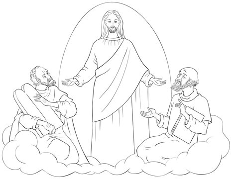 The Transfiguration of Jesus Christ with Elijah and Moses. Coloring page
