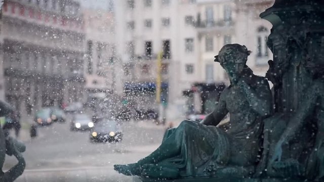 Fountain at Rossio square in the heart of Lisbon in slow motion
