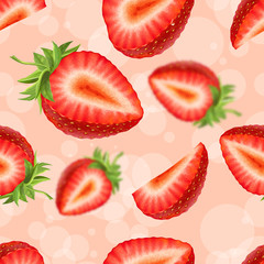 Seamless pattern with strawberries on a pink background. Berry cocktail. Realistic vector illustration.