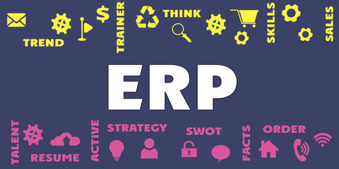 ERP Panoramic Banner with icons and tags, words