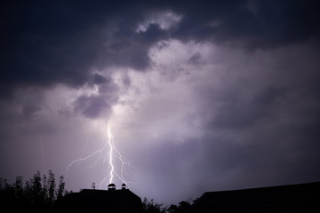 Lightning strike during thunderstorm.