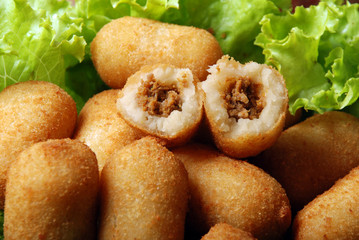 Delicious Brazilian snack, cassava and meat