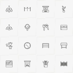 Home line icon set with bed, table  and toilet