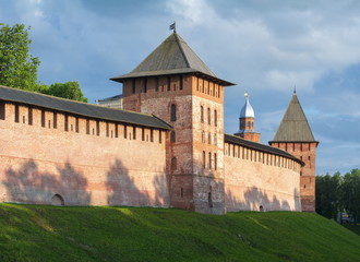 Walls and towers of Veliky Novgorod Kremlin, Russia