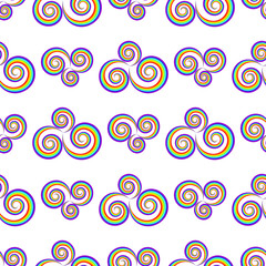 Seamlass rainbow psychedelic swirl pattern. Vector decorative element.