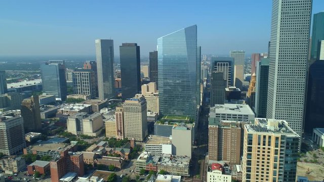 Aerial footage historic and modern architecture Houston Texas