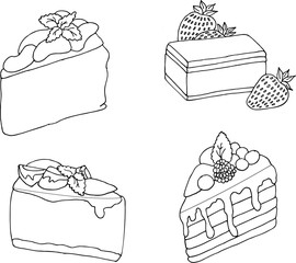 Rasterillustration of various cakes and pastries. Raster