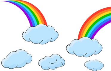 Set of rainbows with clouds. Raster Illustration.