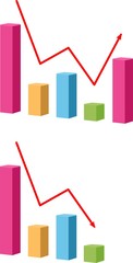 Decrease and Growing graph Icon. Chart with bars declining Raster icon. Finance graph symbol.