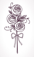 Bouquet of roses. Hand drawing stylized flowers