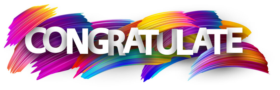 Congratulate banner with colorful brush strokes.
