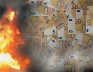 burn money pile of 50 euro 3d-illustration