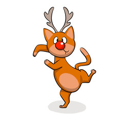 Dancing cat deer cartoon illustration