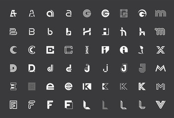 Abstract logos collection with letters. Isolated on Black background