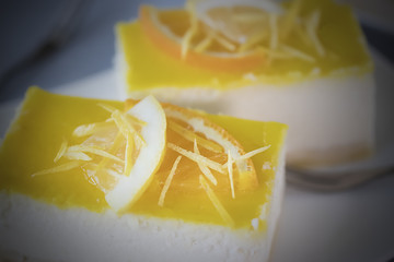 Homemade orange and lemon cheesecake.