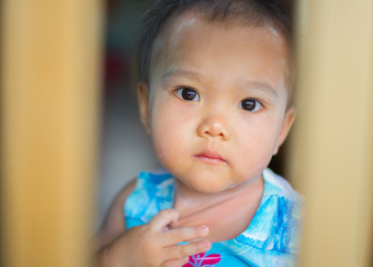 Portrait Asian cute little boy face, bright and innocent eyes.