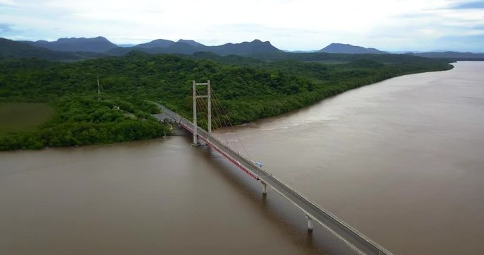 Beautiful cinematic view of the bridge Puente de la amistad in Costa Rica 
