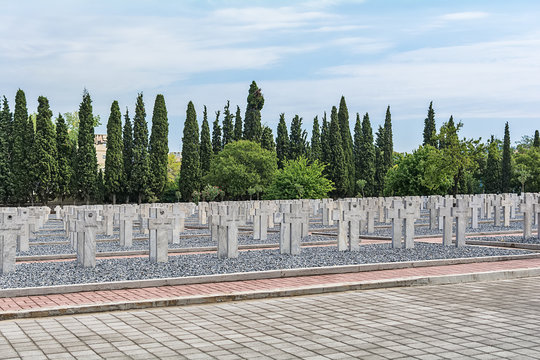 Thessaloniki, Greece - August 16, 2018: Zeitenlik war cemetery in Thessaloniki.  Contains the graves of the Serbian, French, British, Italian and Russian soldiers.