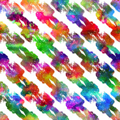 colorful seamless pattern with brush strokes and dots. Rainbow watercolor color on white background. Hand painted grange texture. Ink geometric elements. Fashion modern style. Unusual