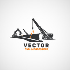 Building pipelayer and excavator, heavy machinery.