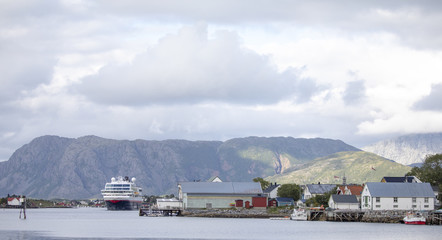 Costal liner departure from Bronnoysund in Northern Norway