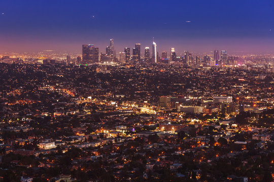 Downtown of Los Angeles at sunset from Griffith observatory