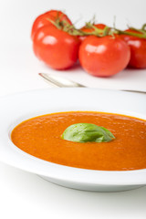 frische Tomatensuppe in einem Suppenteller