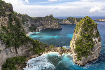 Cool view of the small island of Nusa Batumategan and Nusa Batupadasan near diving areas on Nusa Penida Island near Bali, Indonesia.