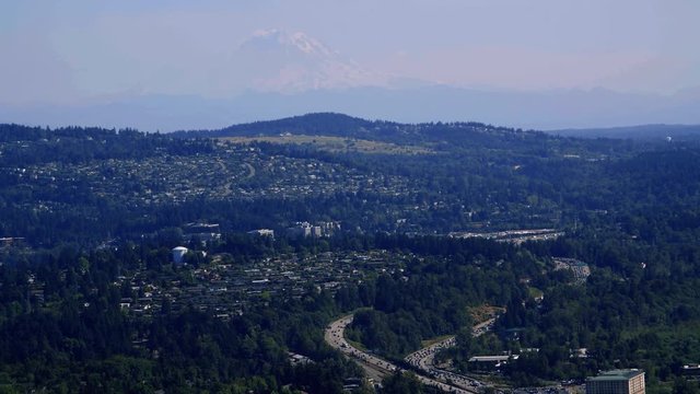 Mt Rainier Helicopter Aerial Over Bellevue Washington