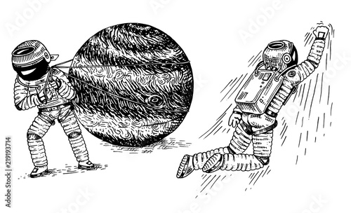 Astronaut Soaring Or Flying On Rocket Spaceman Pulls The