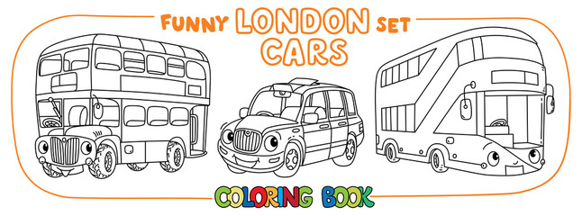 Fototapeta premium Funny London transport set. Coloring book for kids