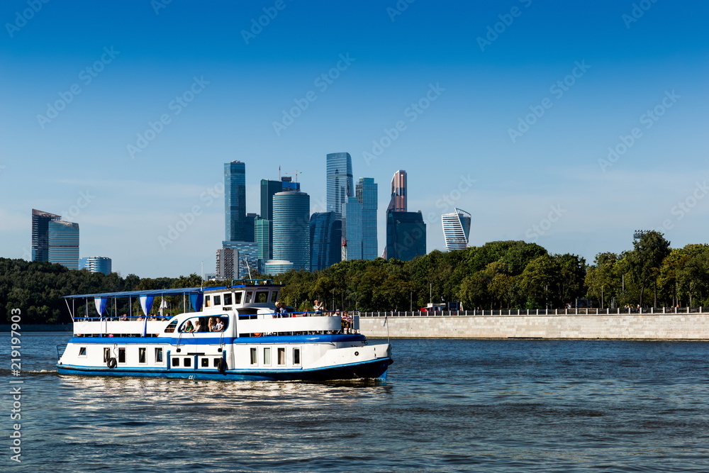 Wall mural river boat on the moscow river, moscow, russia