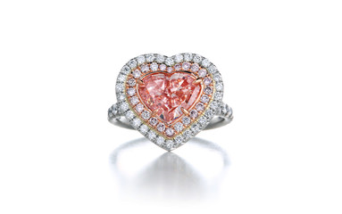 Heart Shape Pink Double Halo Diamond Engagement Ring