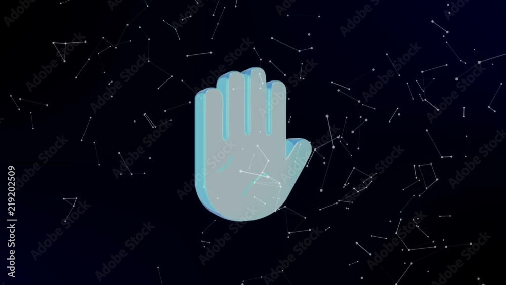 Wall mural palm being formed by revolving particles. futuristic structure of plexus lines and points, dark blue