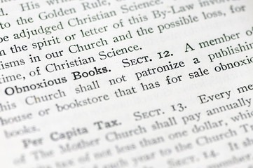 Section stating that "obnoxious books" are banned, from the rules in the Christian Science handbook