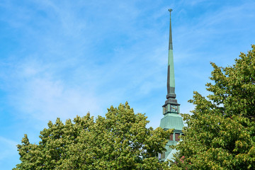                                A Clock tower of Saint George Church in Mariehamn. Copy space for text.