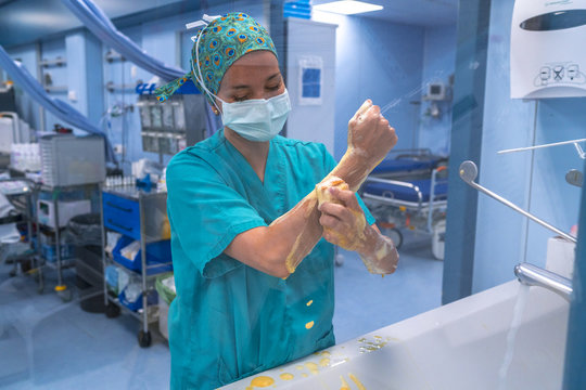 Nurse doing surgical hand washing