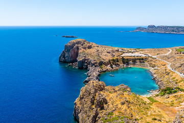 Fototapeta na wymiar Beautiful Bay of Lindos on Rhodes island, Greece