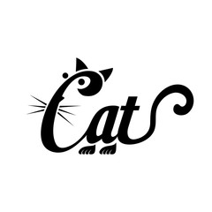 Cat logo. Black and white lettering design. Decorative inscription. Cat vector and illustration.
