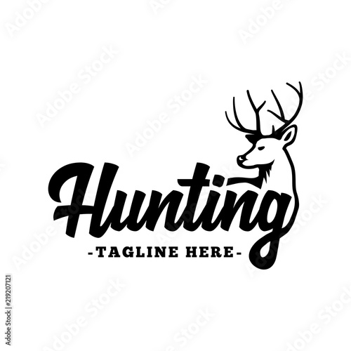 "Hunting logo. Black and white lettering design. Decorative inscription