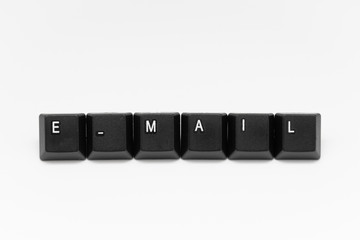 Black keys of keyboard with different years, words, names