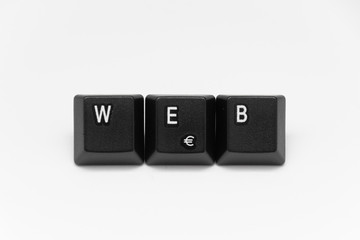 Black keys of keyboard with different years, words, names