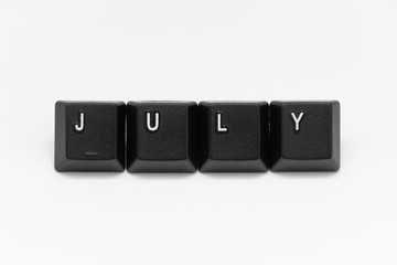 Black keys of keyboard with different years, words, names