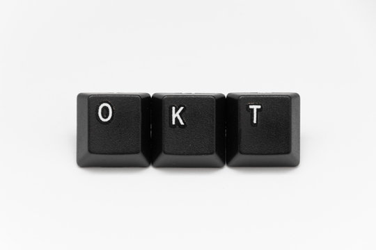 Black keys of keyboard with different years, words, names