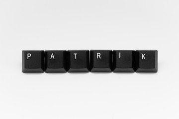 Black keys of keyboard with different years, words, names