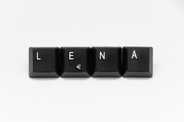 Black keys of keyboard with different years, words, names